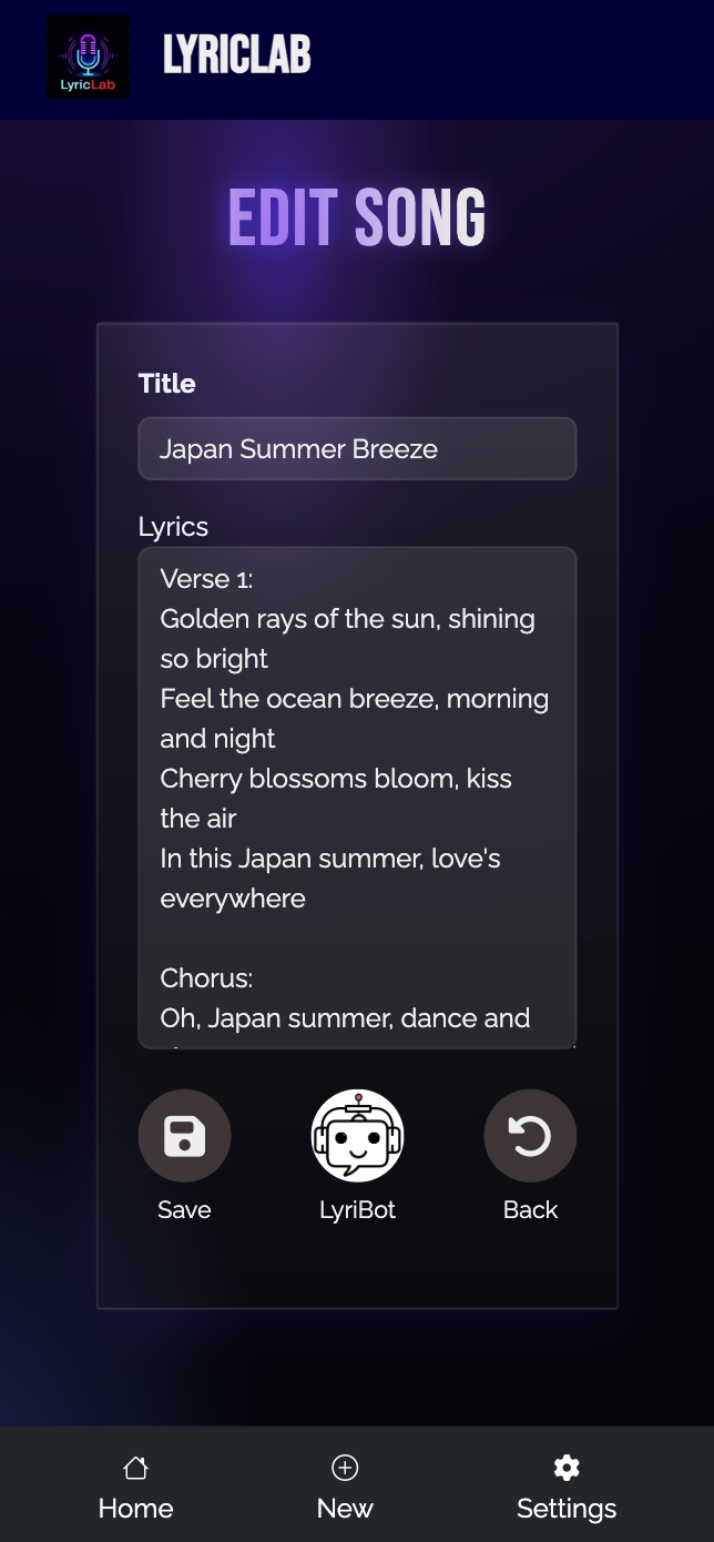 Song Editing Page